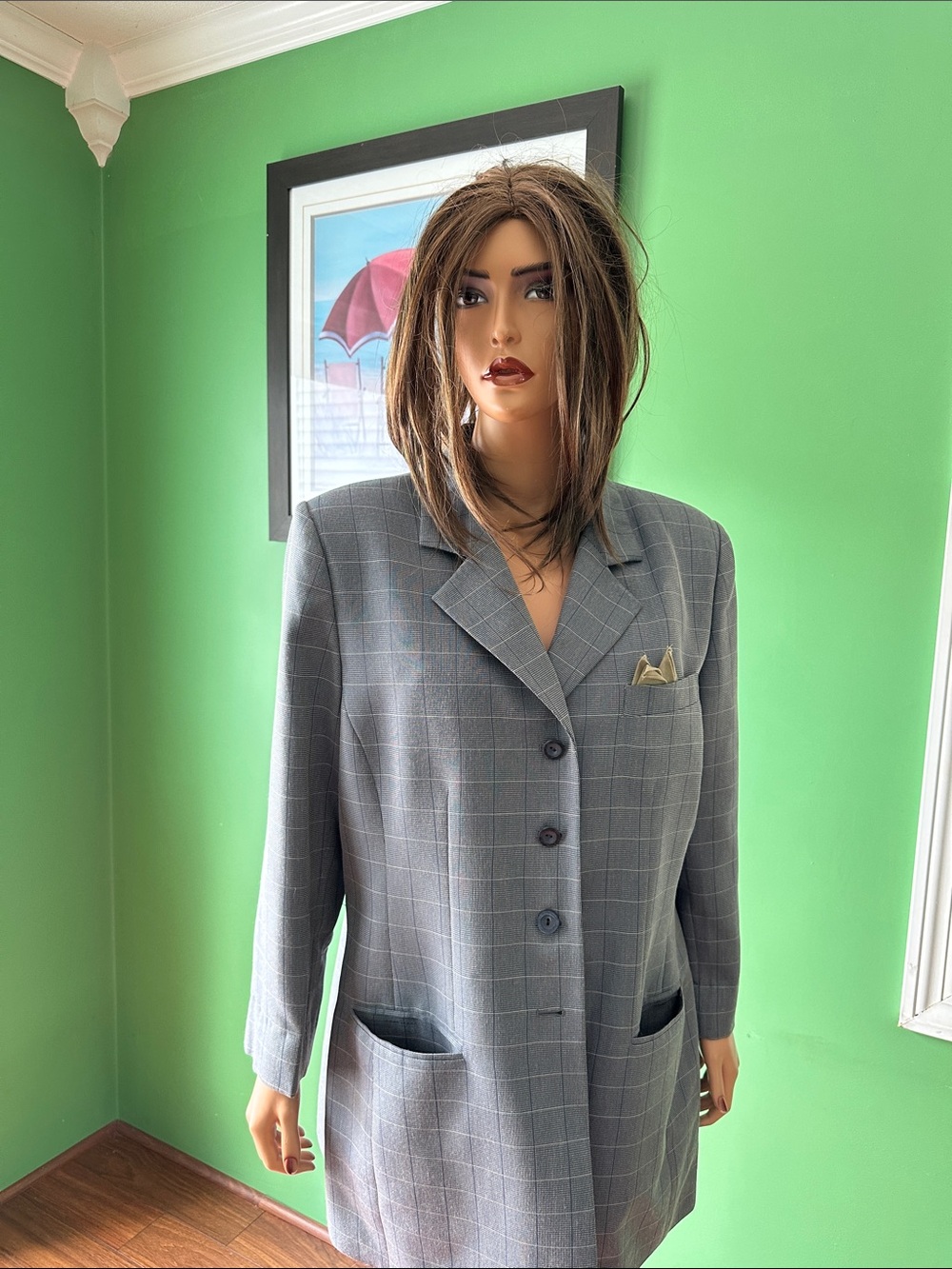 🌷🌷GUC Vintage Le Suit Gray Windowpane Blazer Jacket🌷🌷